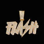 New Hip Hop Flash Lightning Large Letter Pendant Necklace With 13mm Cuban Chain Letters Necklaces For Men's Women Rapper Jewelry
