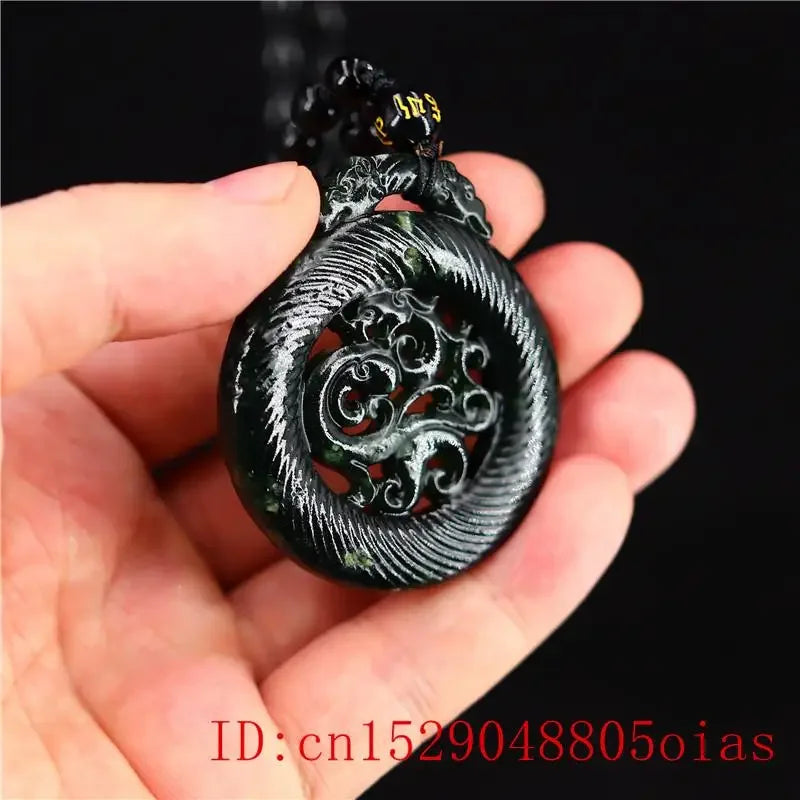 Jade Phoenix Pendant Necklace Charm Natural Chinese Amulet Fashion Black Green Gifts Jewellery Carved