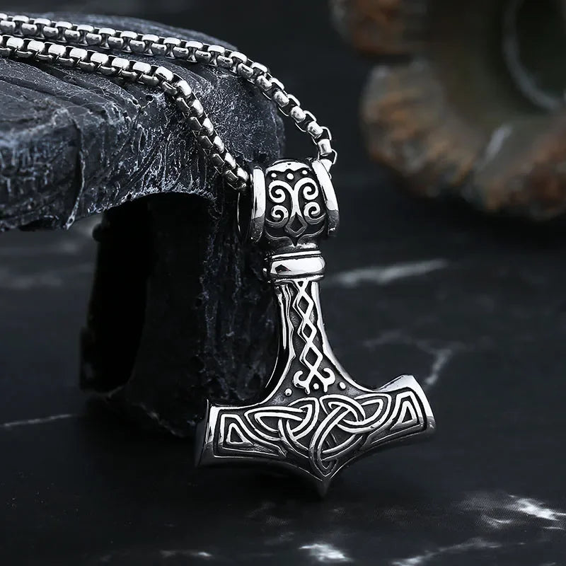 Celtic Knot Thor's Hammer Pendant Necklace — Stainless Steel