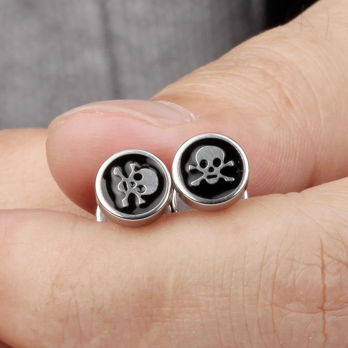 Edgy Gothic Skull Screw Back Stud Earrings Stainless Steel Non Tarnish Unisex Statement Jewelry