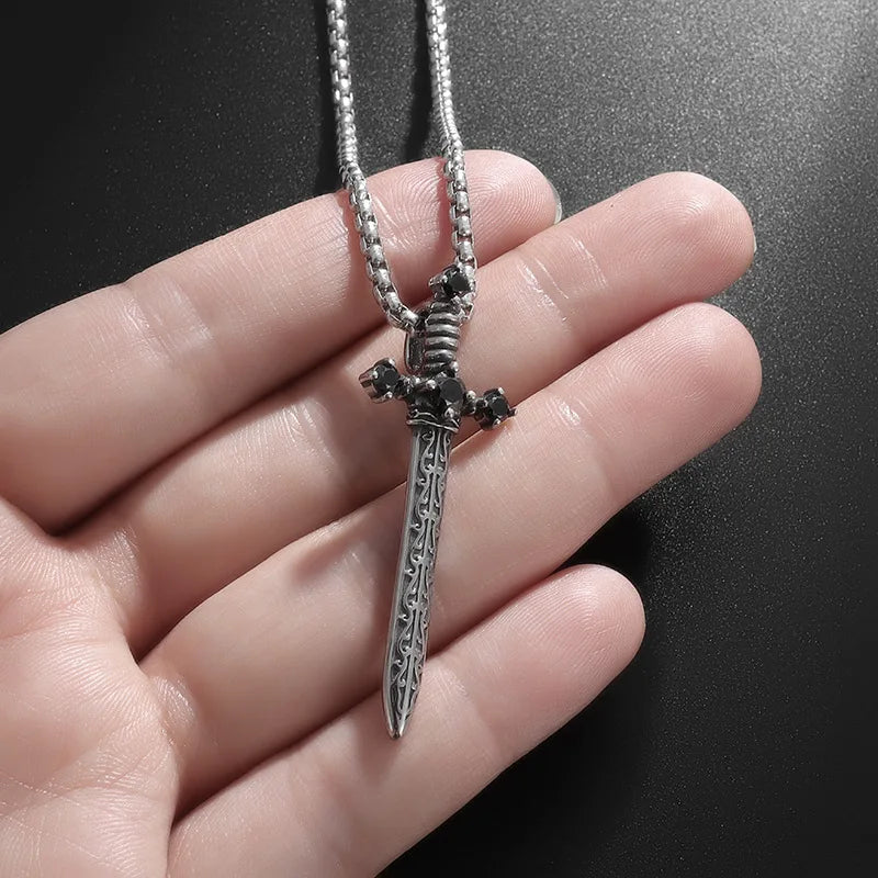 Black Cross Pendant Necklace Vintage Box Chain