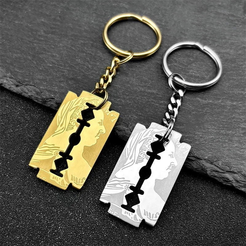Jesus Gold Pendant Blade Razor Shape Key Keyring