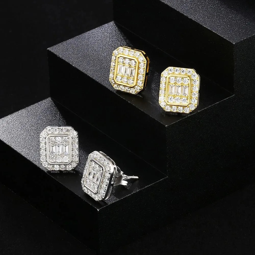 Iced Out Zircon Stud Earrings — Gold