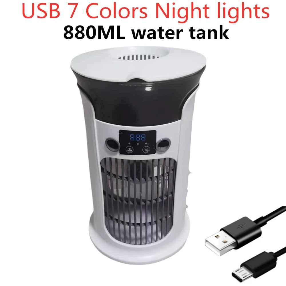 Mute Desktop USB Mini Portable Air Conditioner Fan for Room Home Camping Humidifier Water Mist Cooling Fan Night Lamp