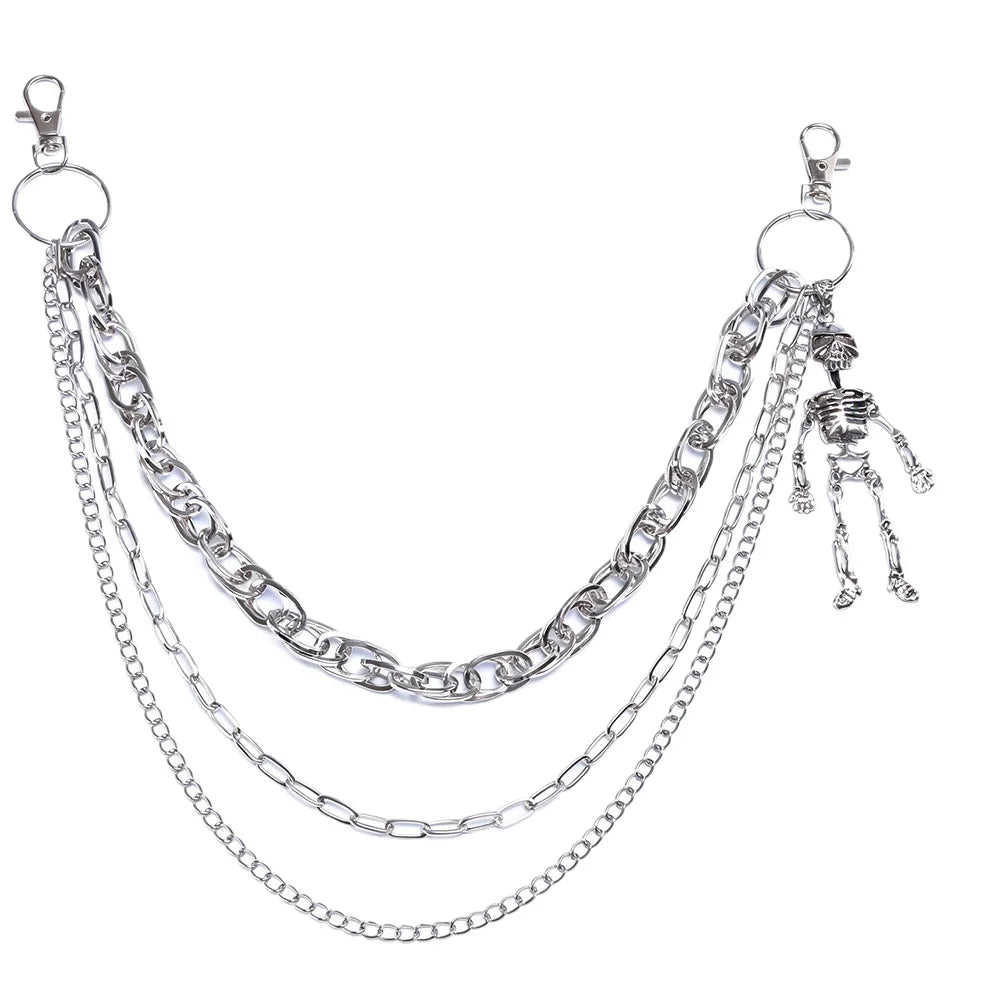 Skeleton Pendant Multi-Layer Pants Chain — Gothic Jeans Chain