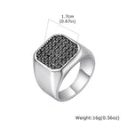 Iced Out Black Zircon Signet Ring — Stainless Steel