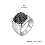 Iced Out Black Zircon Signet Ring — Stainless Steel