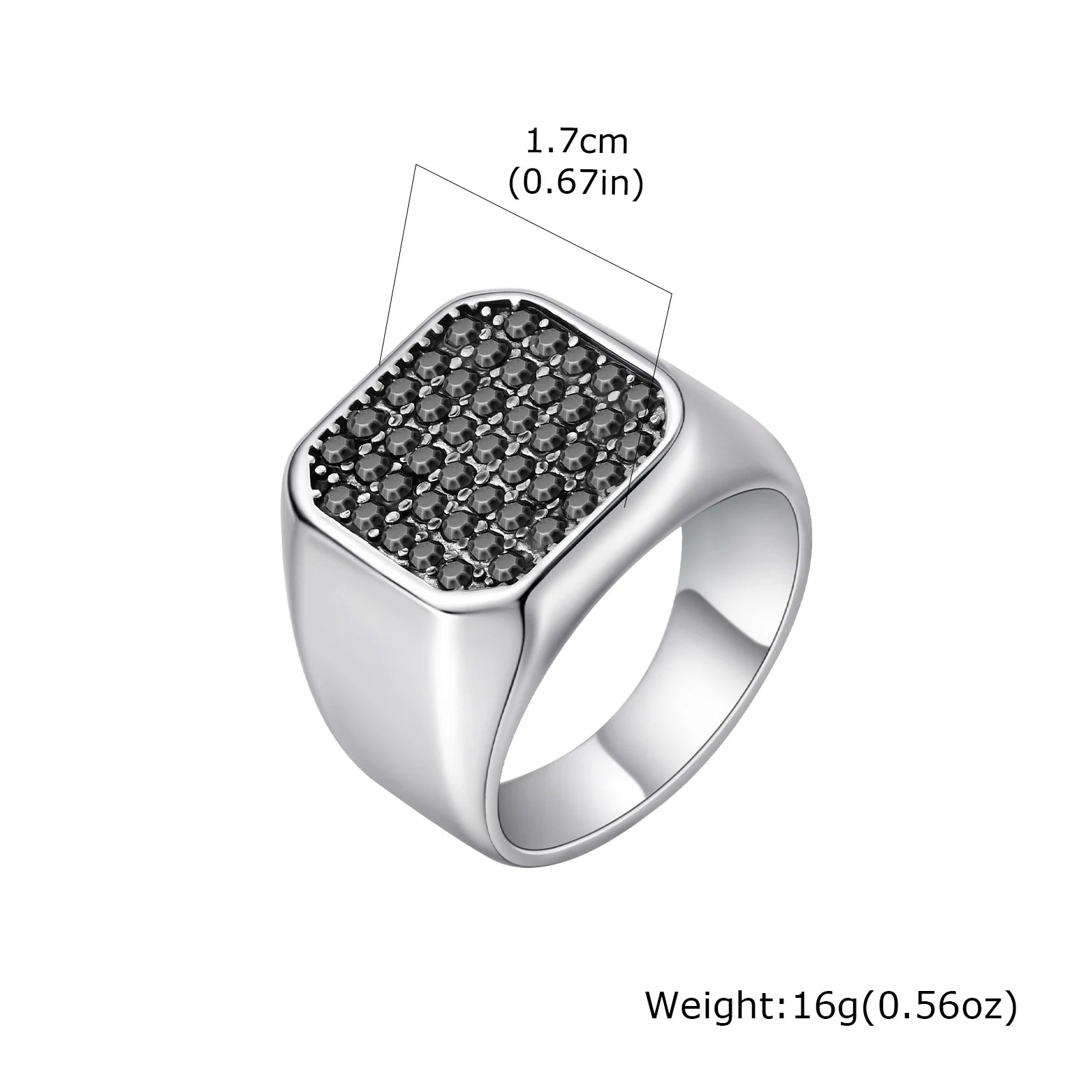 Iced Out Black Zircon Signet Ring — Stainless Steel