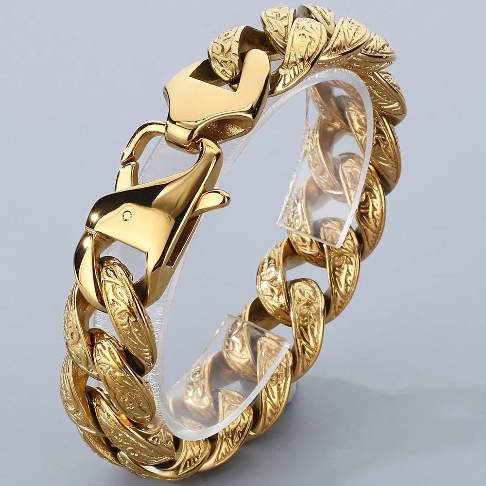Retro Man Bracelet for Men Solid 18MM 316L Stainless Steel Curb Cuban Link Chain Bracelets Men's Hand Wrist Jewelry