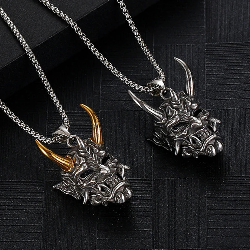Two-Tone Horn Mask Pendant Necklace Statement