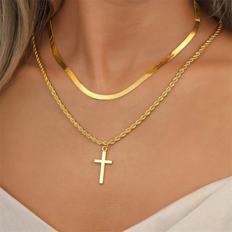 Twisted Cross Pendant Necklace — Silver