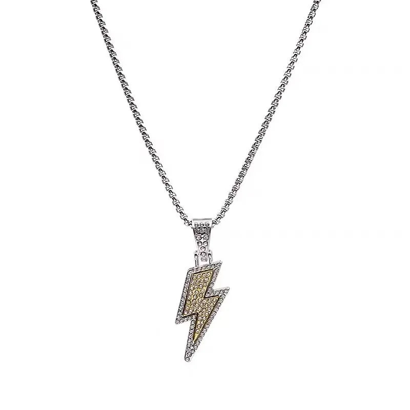 Stainless Steel Lightning Bolt Pendant Necklace Hip-Hop Style Fashionable Jewelry for Women and Men Gift Idea