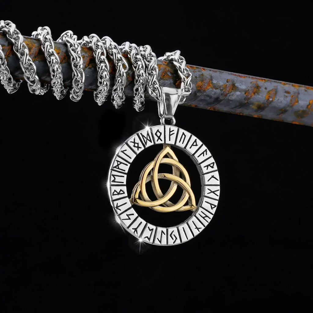 Nordic Totem Amulet Rune Necklace Retro Geometric Pattern Stainless Steel Jewelry Viking Punk Pendant Men's Fashion