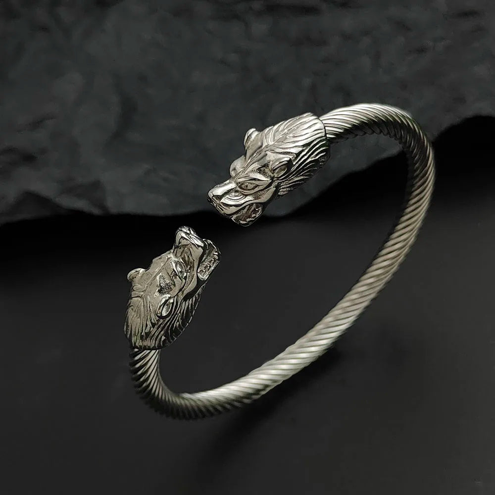 Wolf Head Wire Bracelet — Gold & Silver Color, Stainless Steel