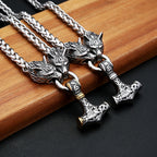 Wolf Thor Hammer Steel Pendant Vintage 316L Thor's