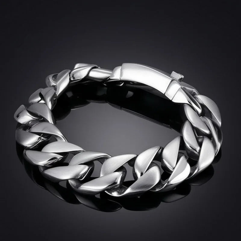 17mm Curb Link Chain Bracelet — Stainless Steel