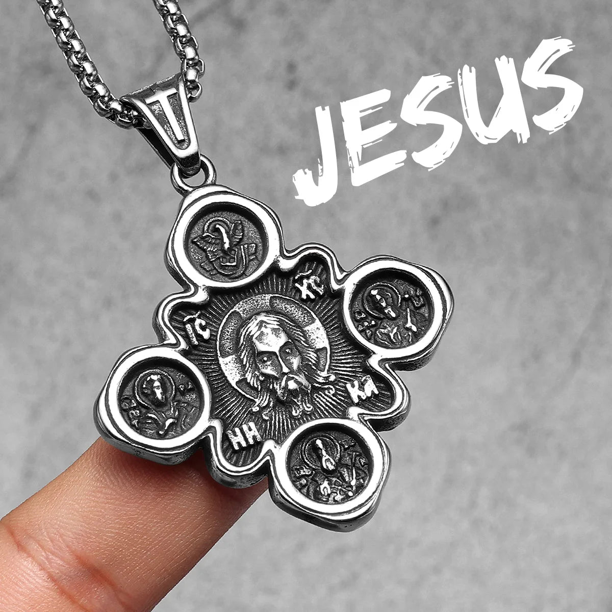Cross Jesus Pendant Necklace — Stainless Steel