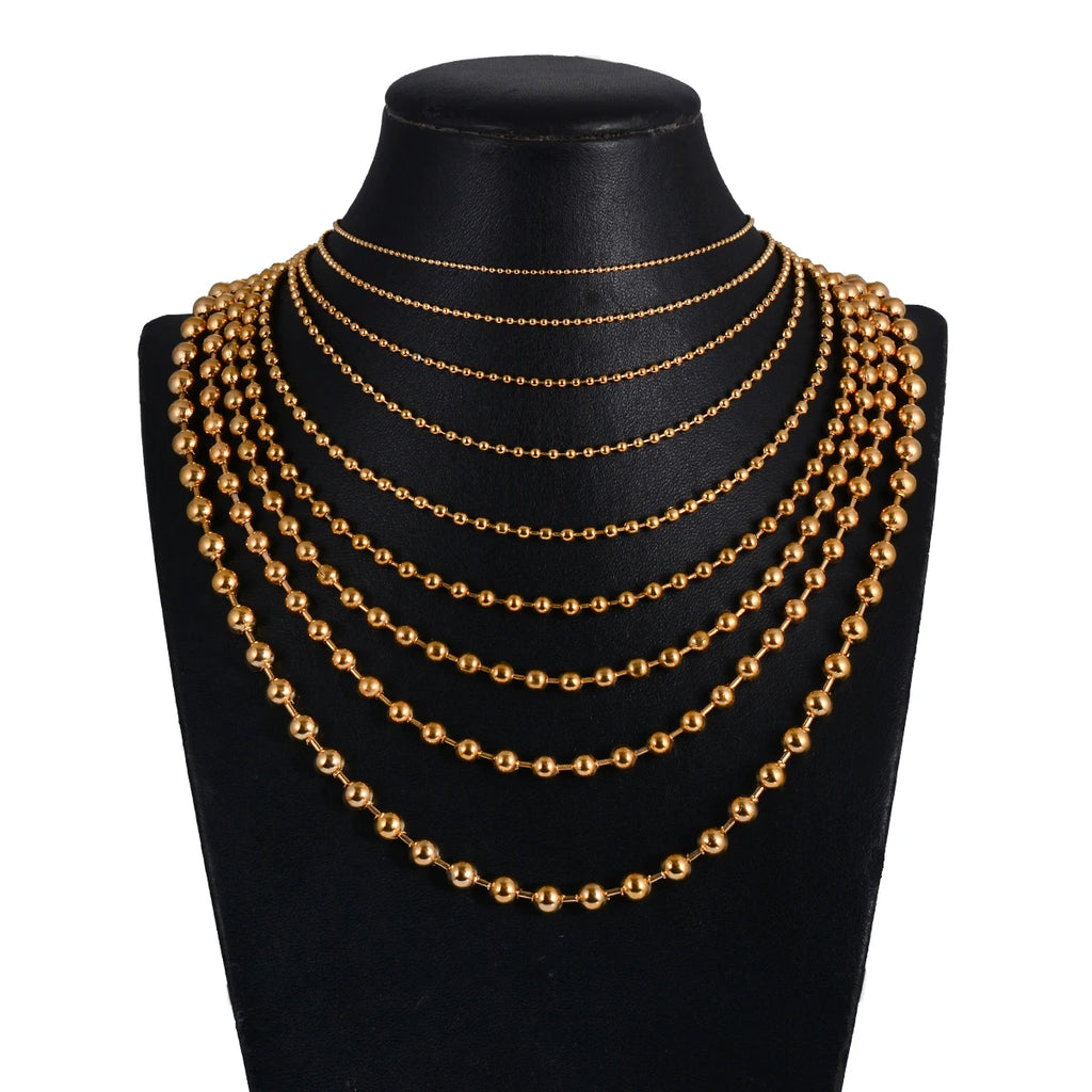 1PC wide1.2-6mm Gold 18K Plated Stainless Steel Ball Chain Necklace For Pendant or Dog Tags Chains Jewelry Making
