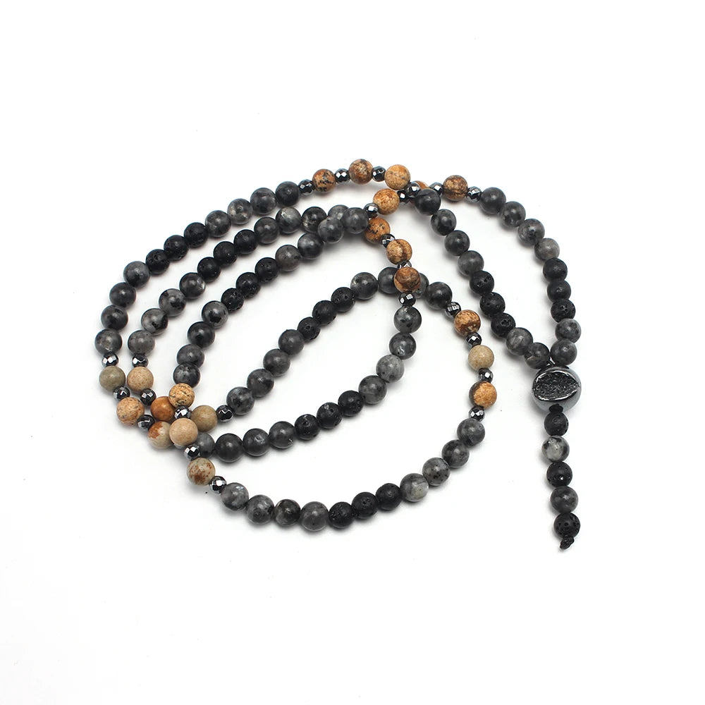 6mm Natural Map Stone Black Shimmerstone Hematite Necklace for Men and Women