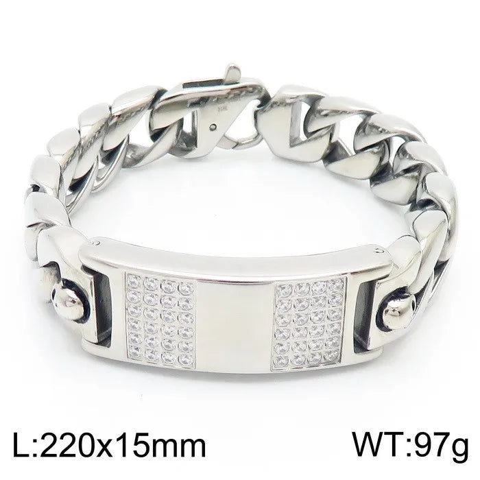Heavy Chunky Cuban Link Chain Bracelet Jewelry High Quality Stainless Steel Zircon Bracelet Men Accessories
