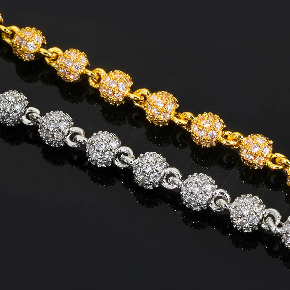 Gold Iced Out Bead Bracelet 18K Round 4MM