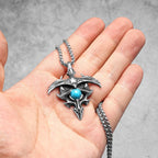Eagle Pendants Men Green Gem Holy Freedom Necklace 316L Stainless Steel Chain Punk Rock Rap Hip Hop for Male Friend Jewelry Gift