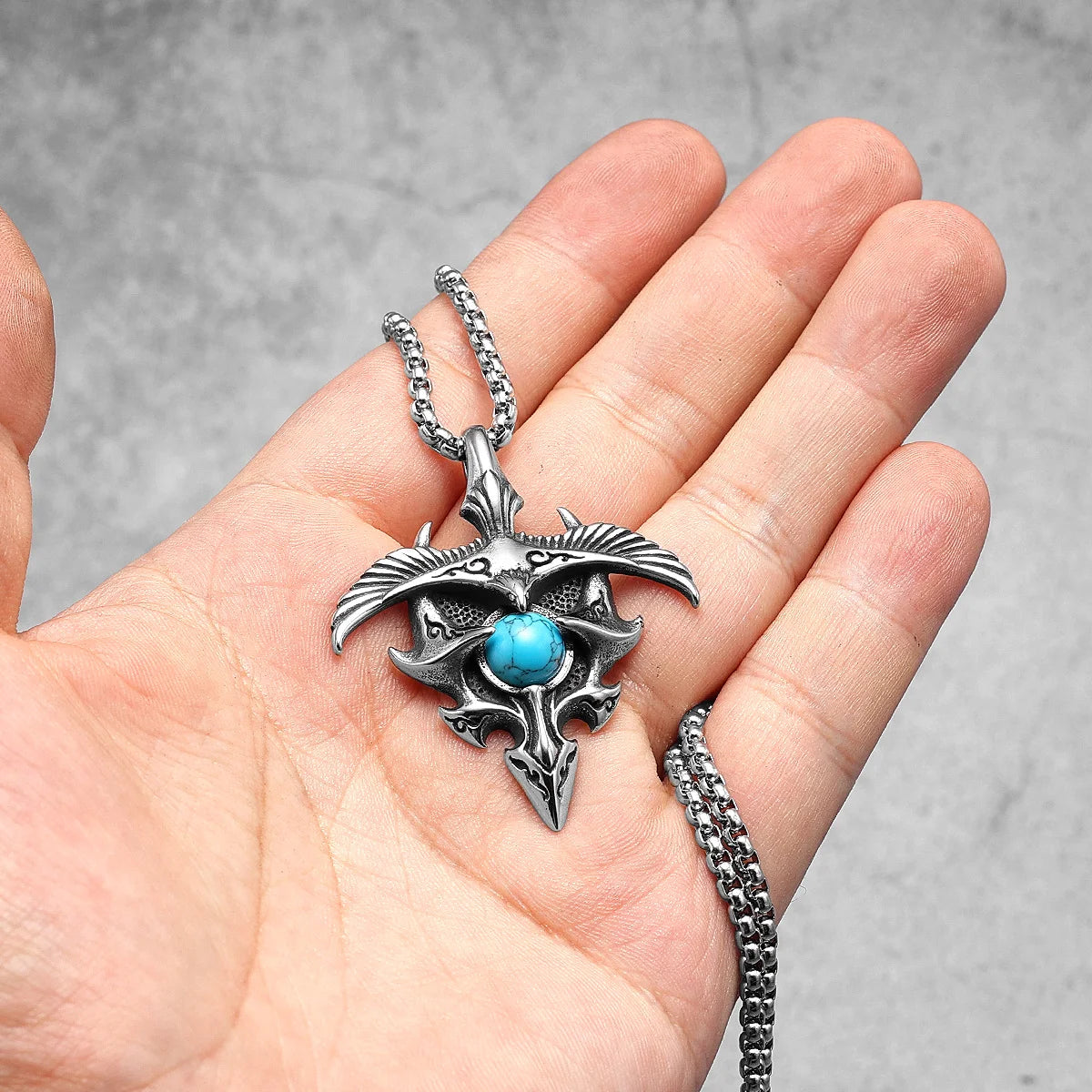 Eagle Pendants Men Green Gem Holy Freedom Necklace 316L Stainless Steel Chain Punk Rock Rap Hip Hop for Male Friend Jewelry Gift