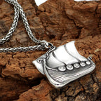 Viking Longship Norse Pendant Necklace — Stainless Steel