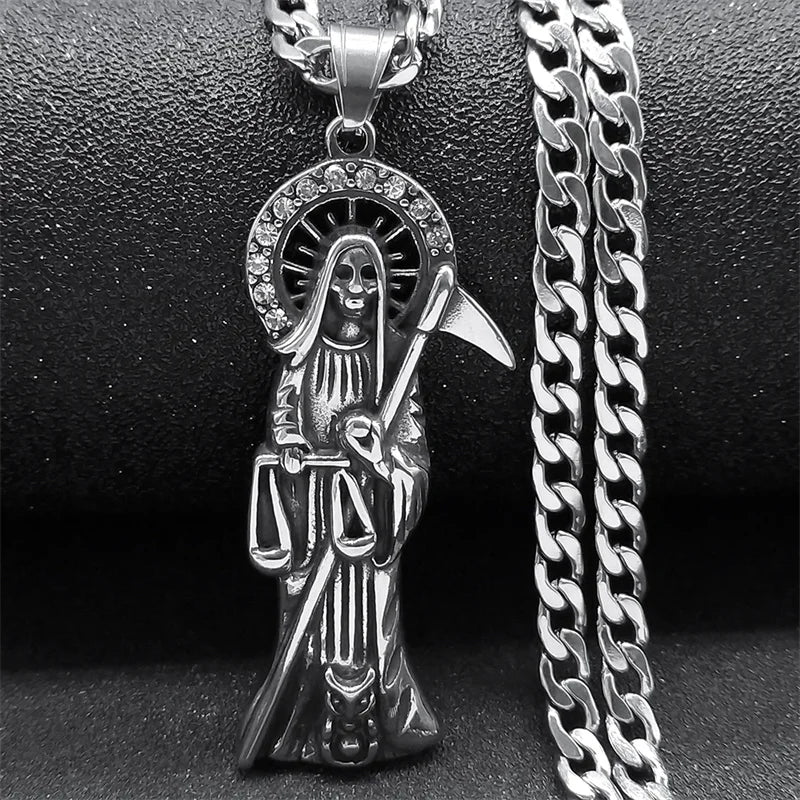 Santa Muerte Stainless Steel Pendant Necklace