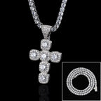 Iced Out Tennis Cross Pendant Necklace