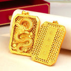24K Gold Dragon Pattern Pendant Necklace