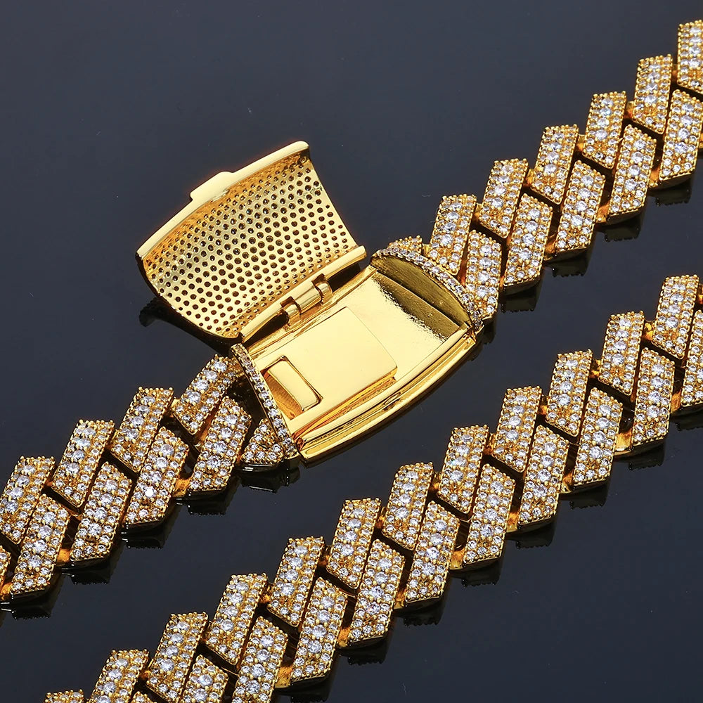 Gold Cuban Bracelet Iced Out 18MM 3-Row