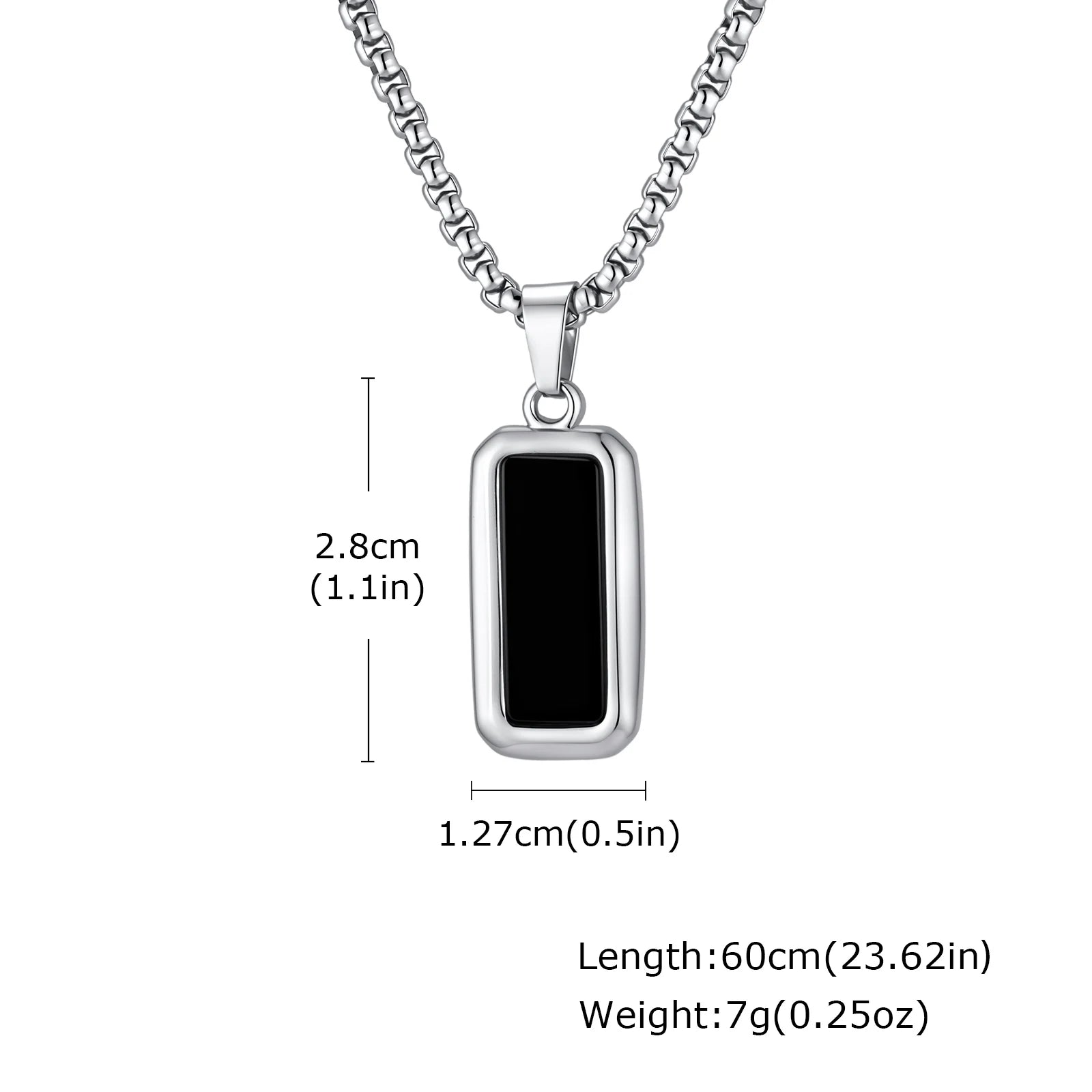 Square Dog Tag Pendant Necklace — Black Stainless Steel