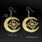 Celtic Gold Earrings Crescent Moon Witch's Knot