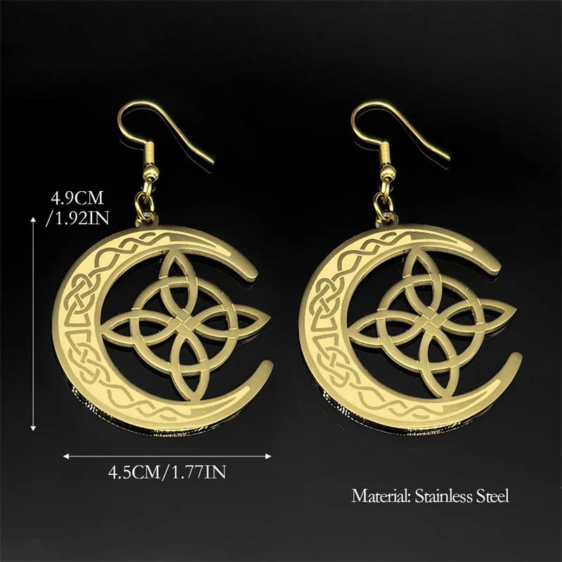 Celtic Gold Earrings Crescent Moon Witch's Knot