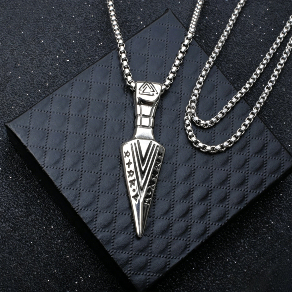 Silver Norse Rune Arrow Pendant Necklace Viking
