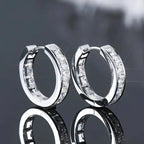 Iced Out Channel Set CZ Huggie Hoop Earrings — Silver-Tone