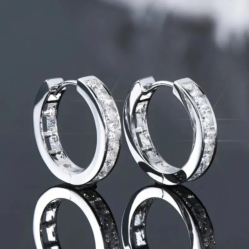 Silver Punk Hoop Earrings For Men Cubic Zirconia Huggie Cartilage Cuff Hypoallergenic Earrings Jewelry