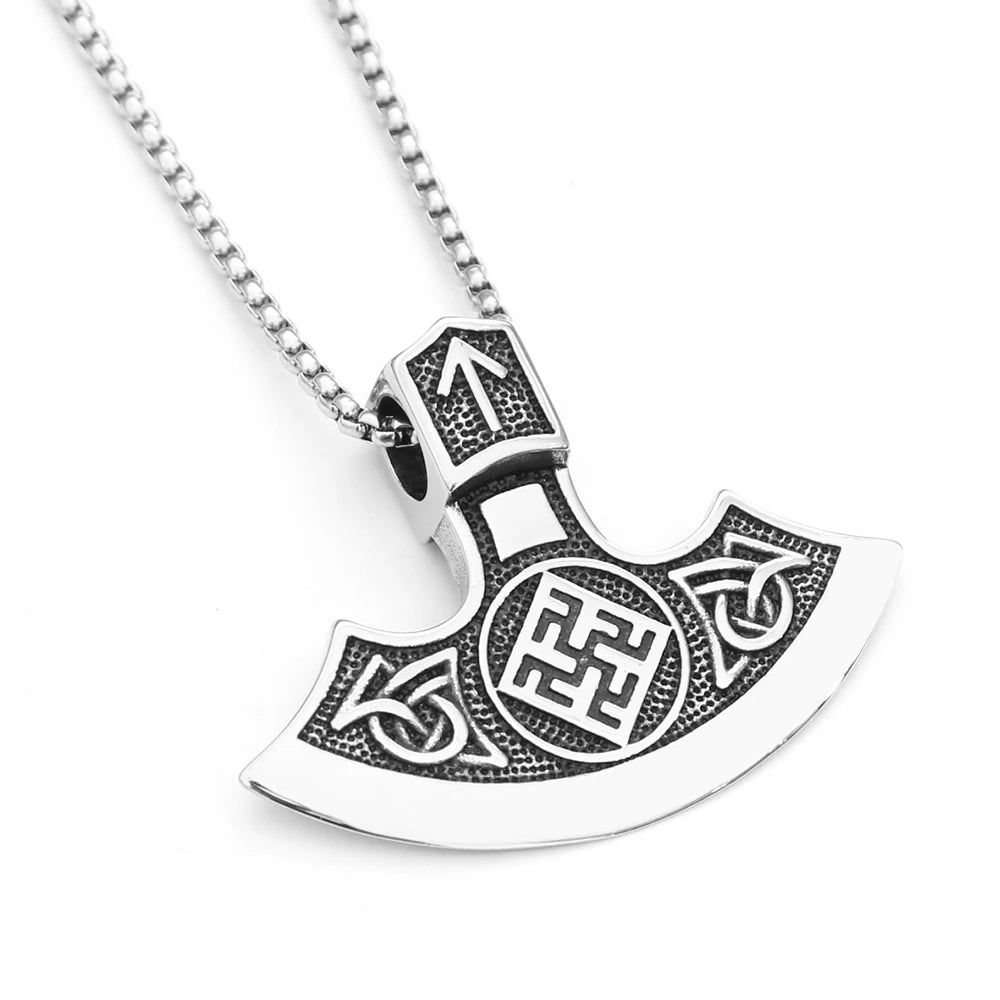 Retro Slavic Perun Axe Pendant Necklaces For Men Boys Stainless Steel Odin Nordic Viking Sign Necklace Fashion Jewelry Gifts