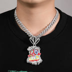 THE BLING KING Travis Scott Hip Hop Anime Enamel Funny Ghost Pendant Necklace Rap Jewelry Colorful Face With Full Cubic Zircon