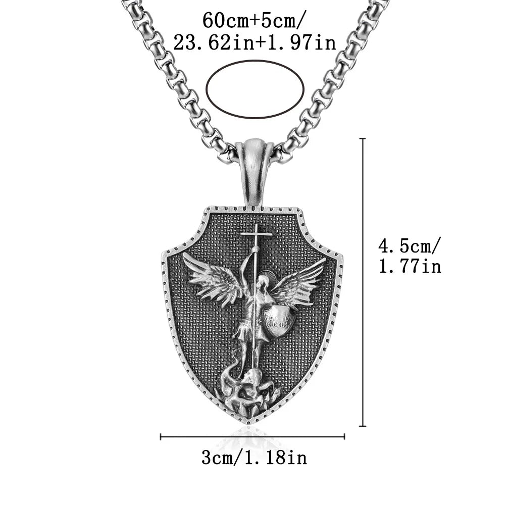 Stainless Steel Jesus Cross Charm Viking Necklace Men's Shield Dragon Slayer Amulet Pendant Saint Nicholas Juvenile