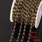 0.5m/1m Gold Plated Stainless Steel Black Enamel Paperclip Link Chain for DIY Punk Choker Necklace Jewelry Craft Making Decor