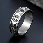 316 Stainless Steel Full-Wrap Skull Ring 7mm/12mm Wide Heavy Retro Gothic Punk Band 3D Carved Skeleton Biker Jewelry for Men