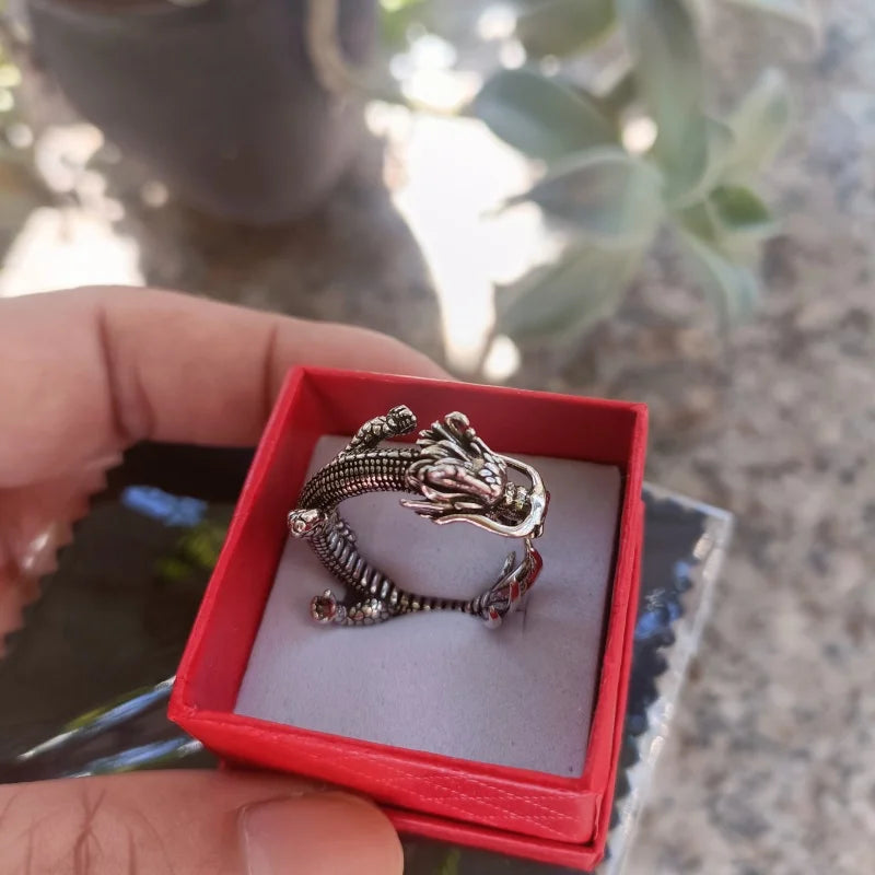 Buyee 925 Sterling Silver Unique Male Ring Finger for Women Men Fashion Chinese Dragon Animal Rock Punk Fine Jewelry