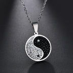 Trendy Black White Zircon Yin Yang Tai Chi Bagua Necklace For Women Men Stainless Steel Circle Pendant Jewelry Gifts