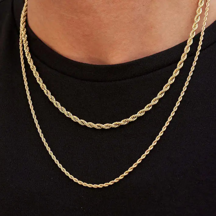 Vnox 3mm/5mm Cuban Chain Necklace for Men,Twisted Rope Links Collar,Stacked Stainless Steel Simple Basic Classic Unisex Necklace