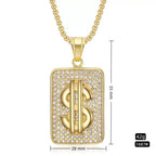 Hip Hop Iced Out Bling Dollar Sign Pendant Gold Color Stainless Steel Rapper Money Necklace For Men Women Hippie Jewelry Gift