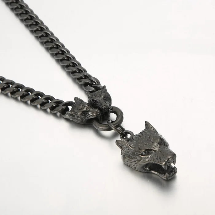 Massive Men's Wolf Head Pendant Necklace for Man 316L Stainless Steel Cuban Link Chain Gothic Hip Hop Streetwear Viking