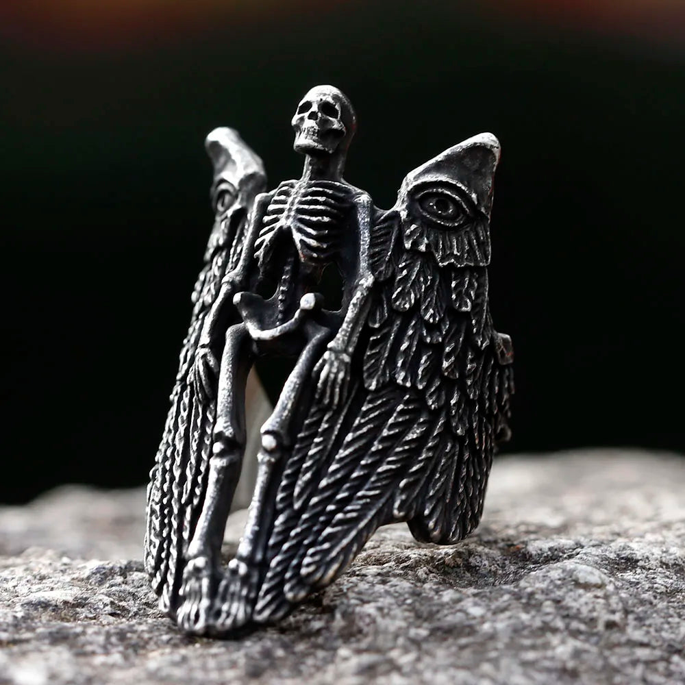 2022 NEW Men's 316L stainless steel rings Angel Wing Skull Vintage Aegishjalmur PUNK for teen Jewelry Gifts free