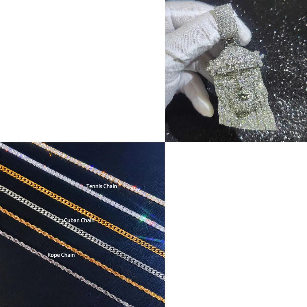 Crown Jesus Pendant Necklace Iced Out